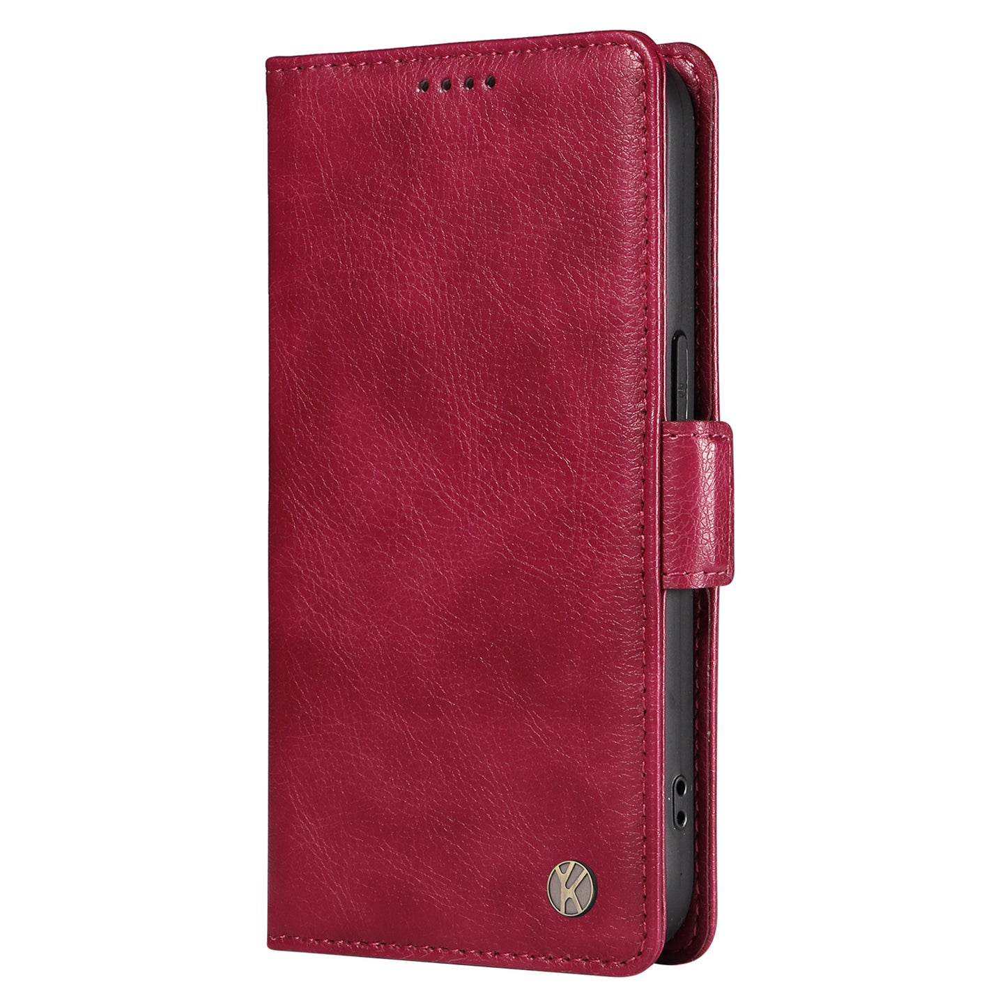 YIKATU YK-007 For Samsung Galaxy A16 5G / A16 4G Case Side Buckle PU Leather Phone Cover Litchi Texture - Wine Red