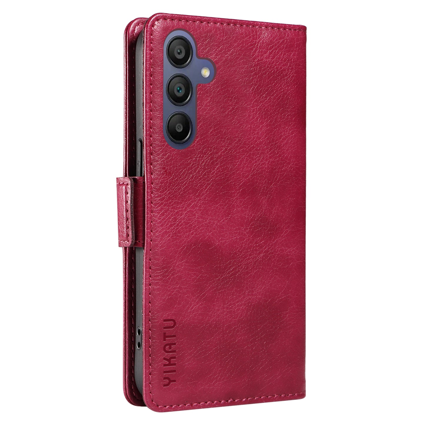 YIKATU YK-007 For Samsung Galaxy A16 5G / A16 4G Case Side Buckle PU Leather Phone Cover Litchi Texture - Wine Red