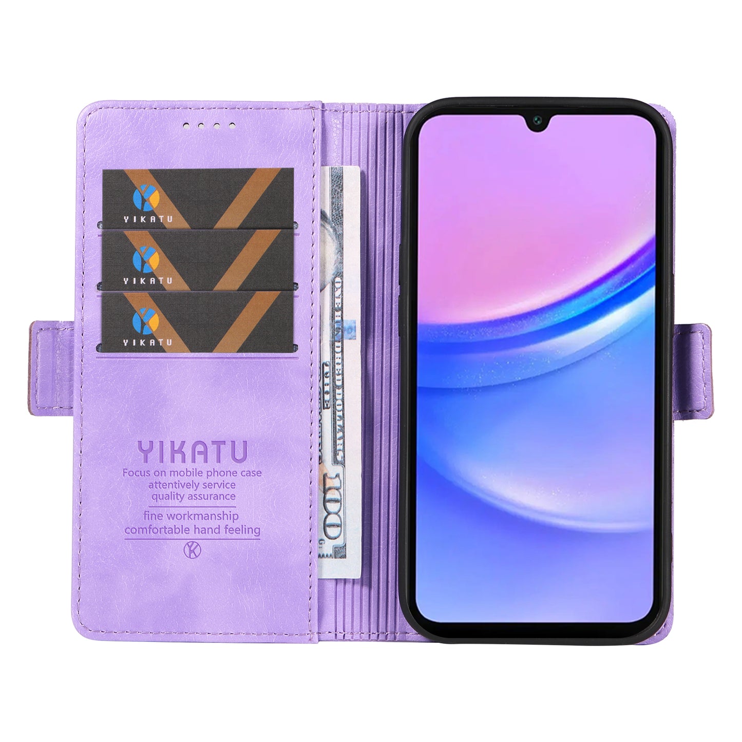 YIKATU YK-007 For Samsung Galaxy A16 5G / A16 4G Case Side Buckle PU Leather Phone Cover Litchi Texture - Purple