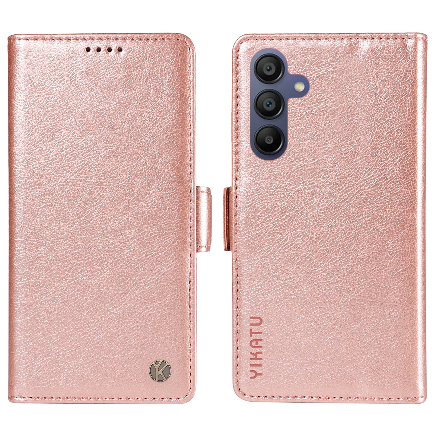 YIKATU YK-007 For Samsung Galaxy A16 5G / A16 4G Case Side Buckle PU Leather Phone Cover Litchi Texture - Rose Gold