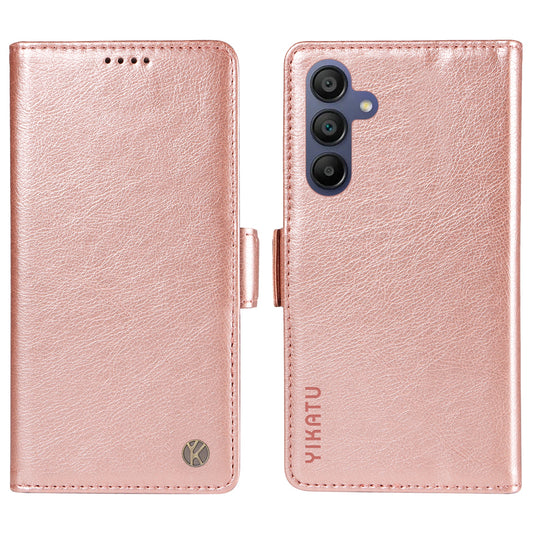 YIKATU YK-007 For Samsung Galaxy A16 5G / A16 4G Case Side Buckle PU Leather Phone Cover Litchi Texture - Rose Gold