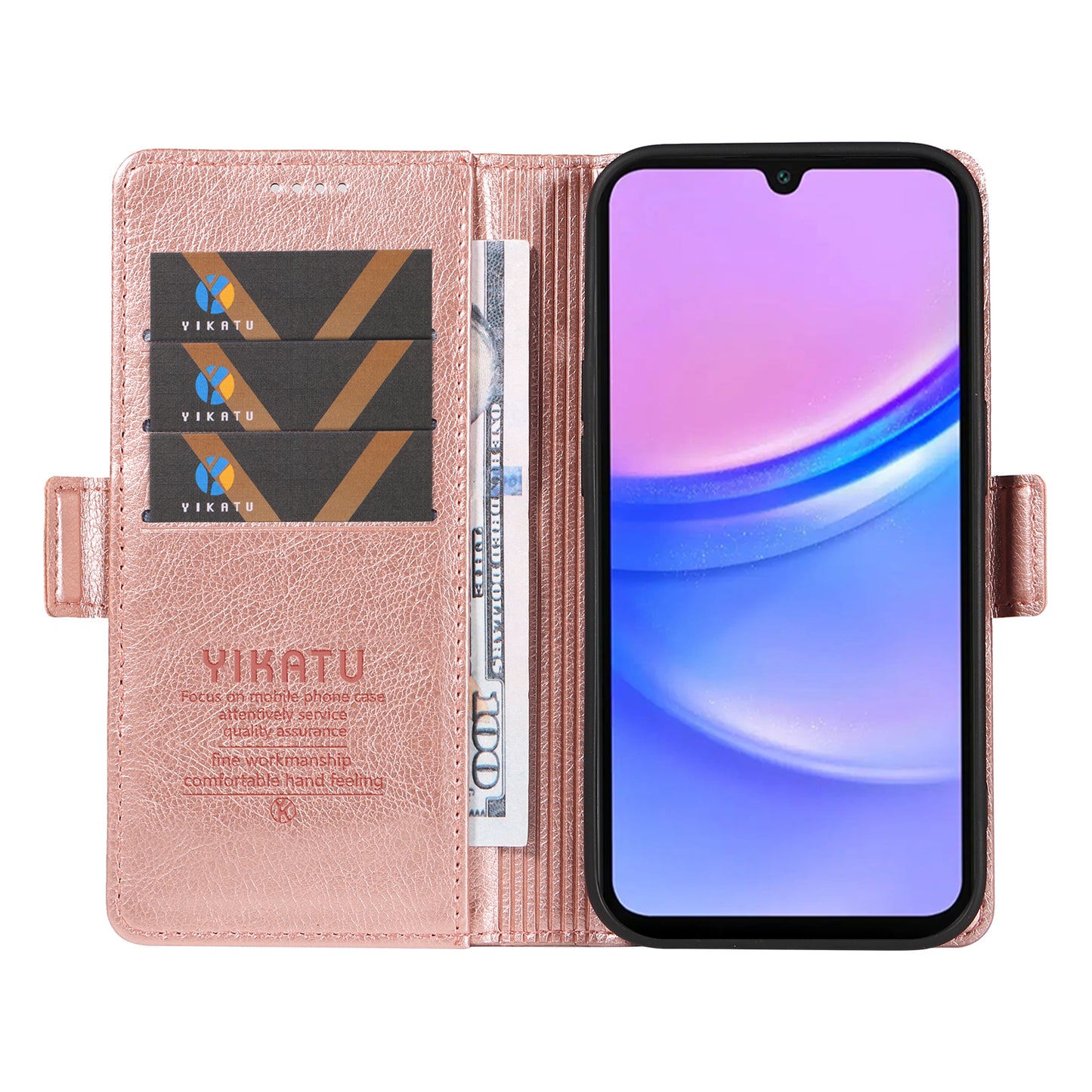 YIKATU YK-007 For Samsung Galaxy A16 5G / A16 4G Case Side Buckle PU Leather Phone Cover Litchi Texture - Rose Gold