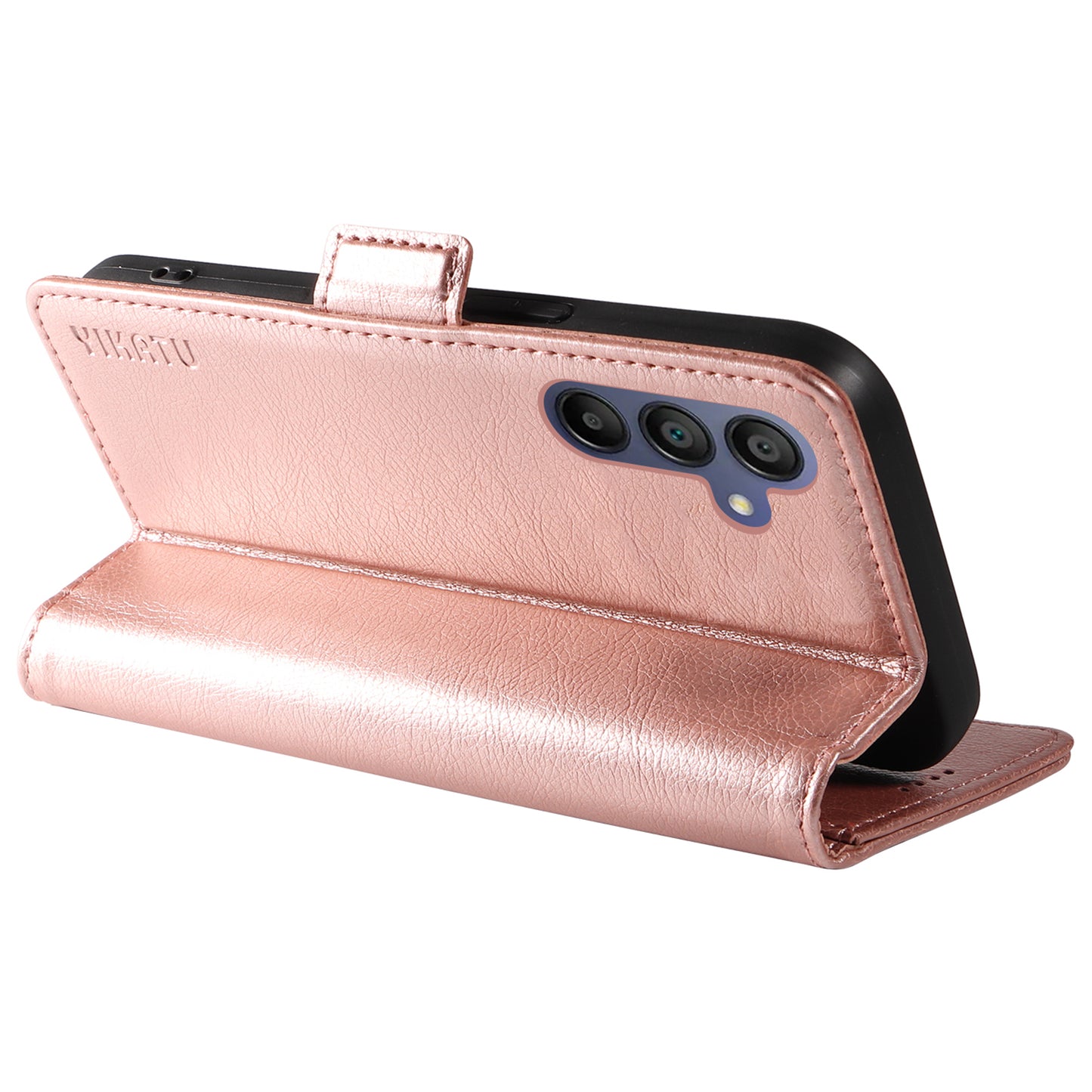 YIKATU YK-007 For Samsung Galaxy A16 5G / A16 4G Case Side Buckle PU Leather Phone Cover Litchi Texture - Rose Gold