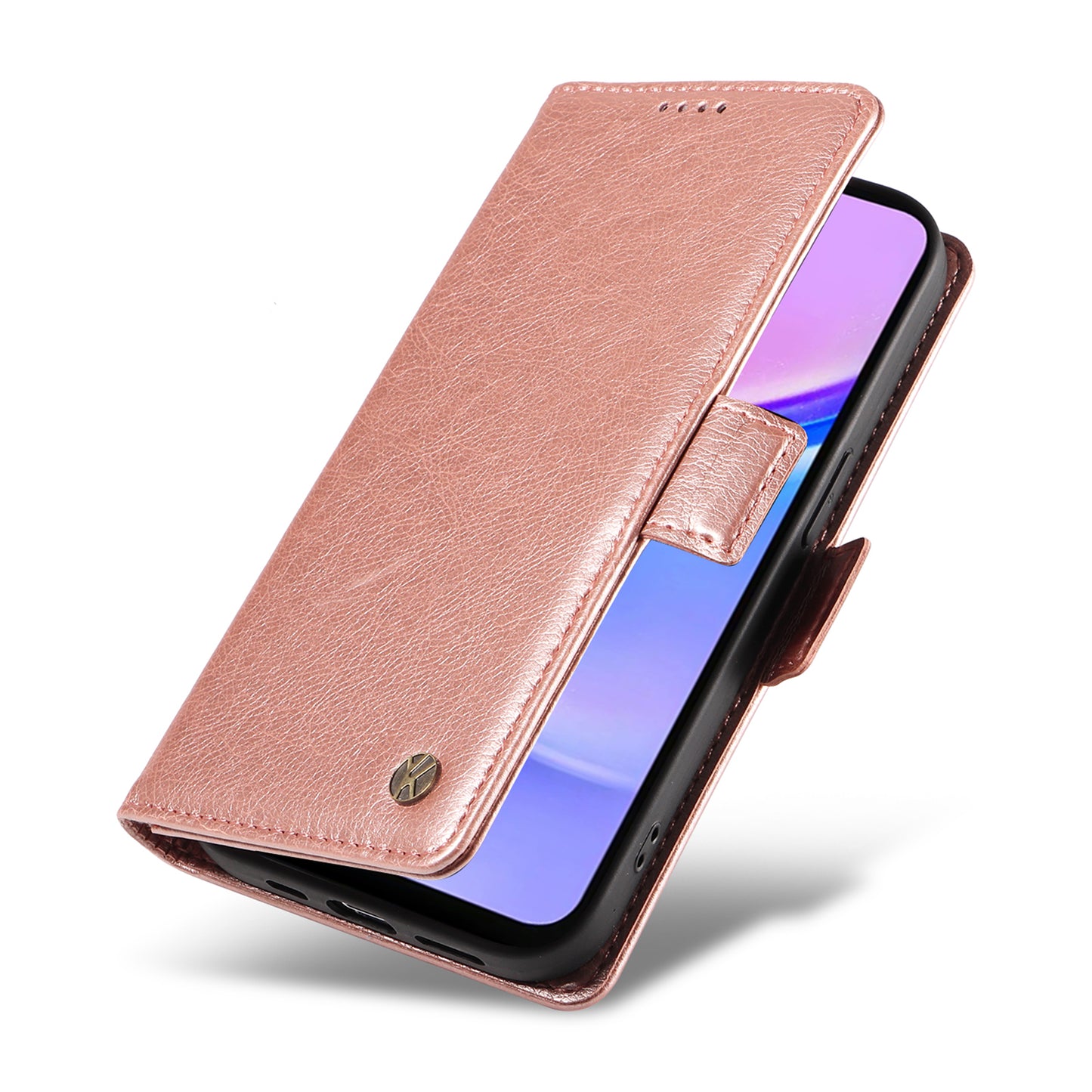 YIKATU YK-007 For Samsung Galaxy A16 5G / A16 4G Case Side Buckle PU Leather Phone Cover Litchi Texture - Rose Gold
