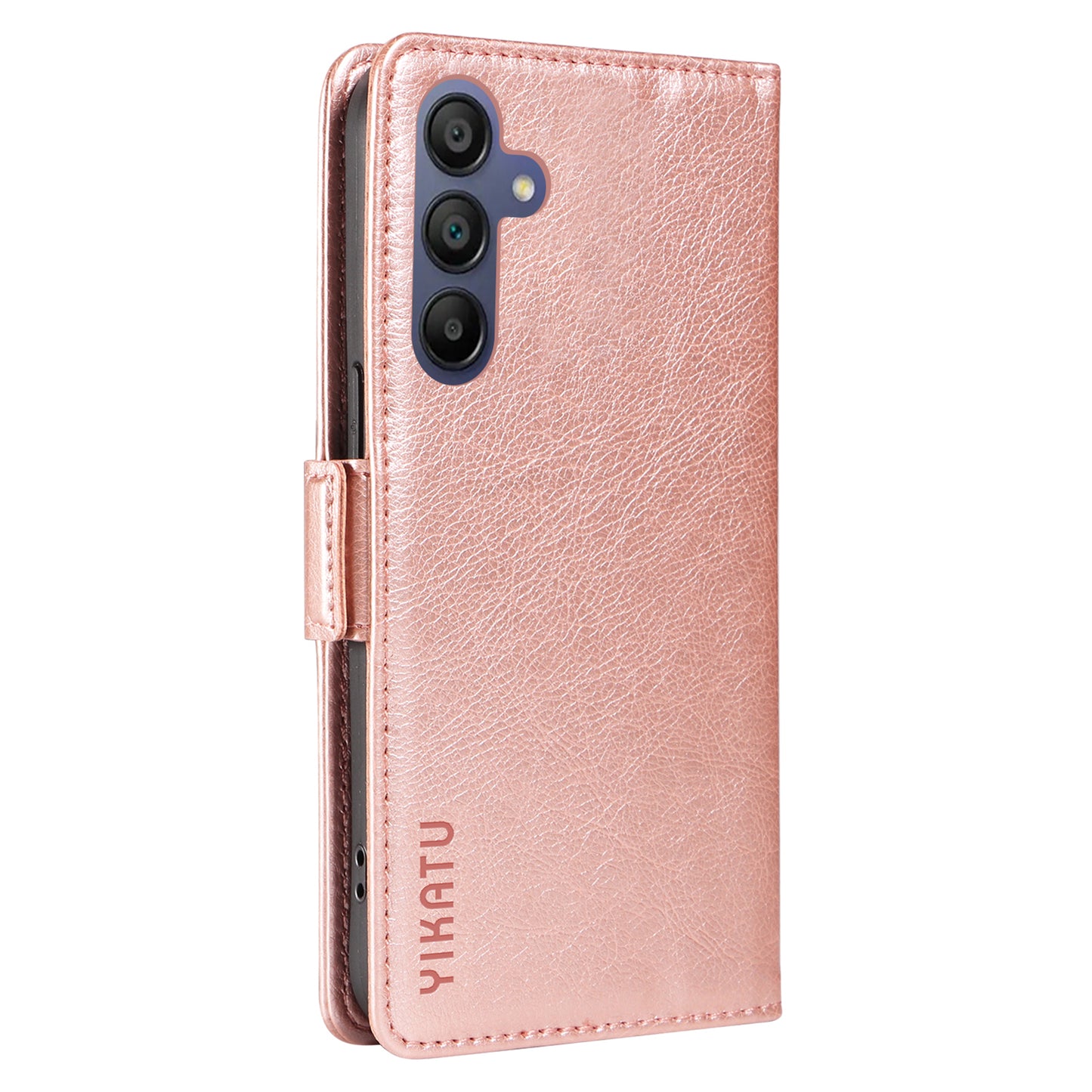 YIKATU YK-007 For Samsung Galaxy A16 5G / A16 4G Case Side Buckle PU Leather Phone Cover Litchi Texture - Rose Gold