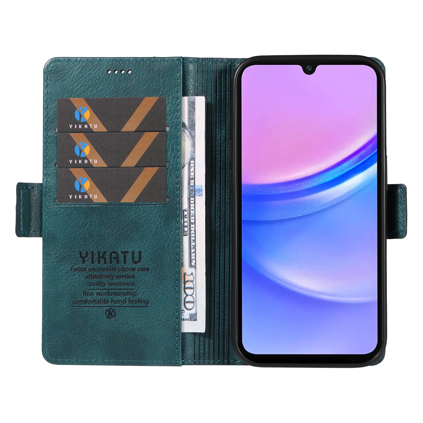YIKATU YK-007 For Samsung Galaxy A16 5G / A16 4G Case Side Buckle PU Leather Phone Cover Litchi Texture - Blue