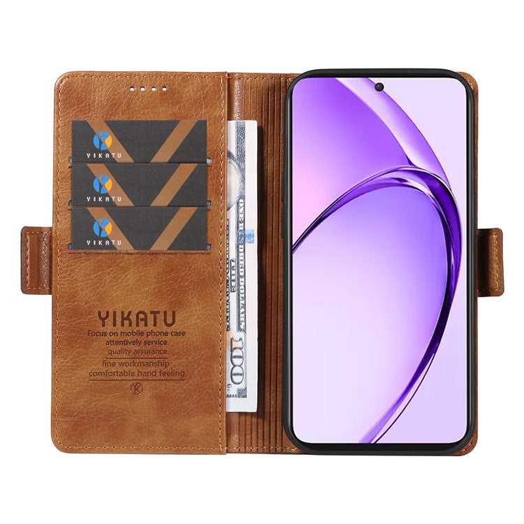 YIKATU YK-007 For Oppo A3 Pro (Global) 5G Case Side Buckle PU Leather Phone Cover Litchi Texture - Brown