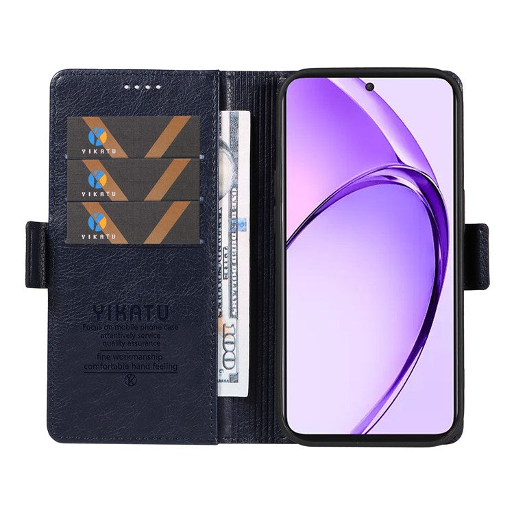 YIKATU YK-007 For Oppo A3 Pro (Global) 5G Case Side Buckle PU Leather Phone Cover Litchi Texture - Navy Blue