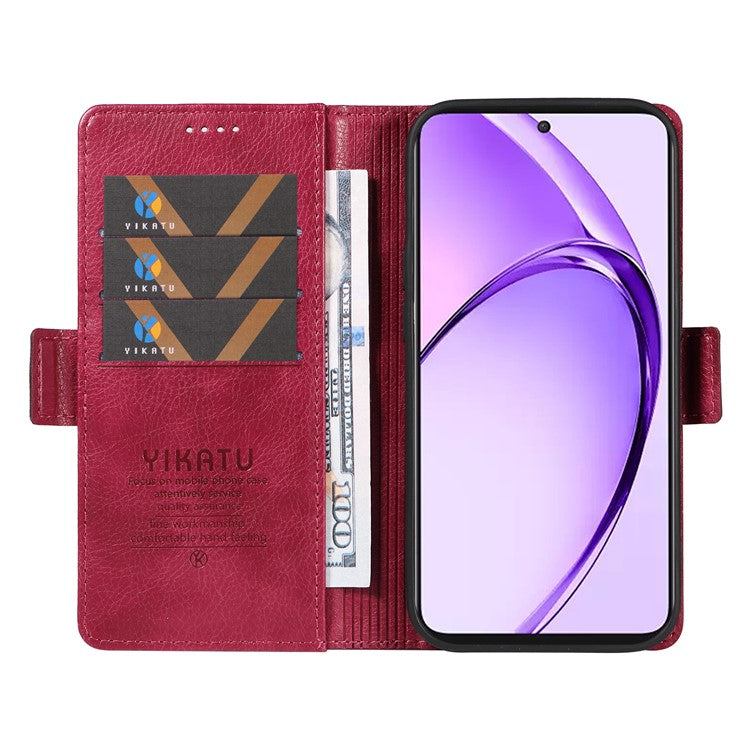 YIKATU YK-007 For Oppo A3 Pro (Global) 5G Case Side Buckle PU Leather Phone Cover Litchi Texture - Wine Red