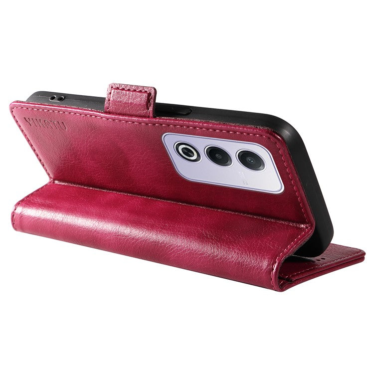 YIKATU YK-007 For Oppo A3 Pro (Global) 5G Case Side Buckle PU Leather Phone Cover Litchi Texture - Wine Red