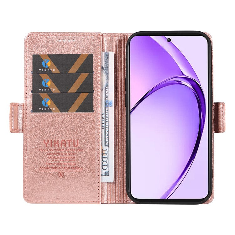 YIKATU YK-007 For Oppo A3 Pro (Global) 5G Case Side Buckle PU Leather Phone Cover Litchi Texture - Rose Gold