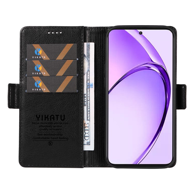 YIKATU YK-007 For Oppo A3 Pro (Global) 5G Case Side Buckle PU Leather Phone Cover Litchi Texture - Black