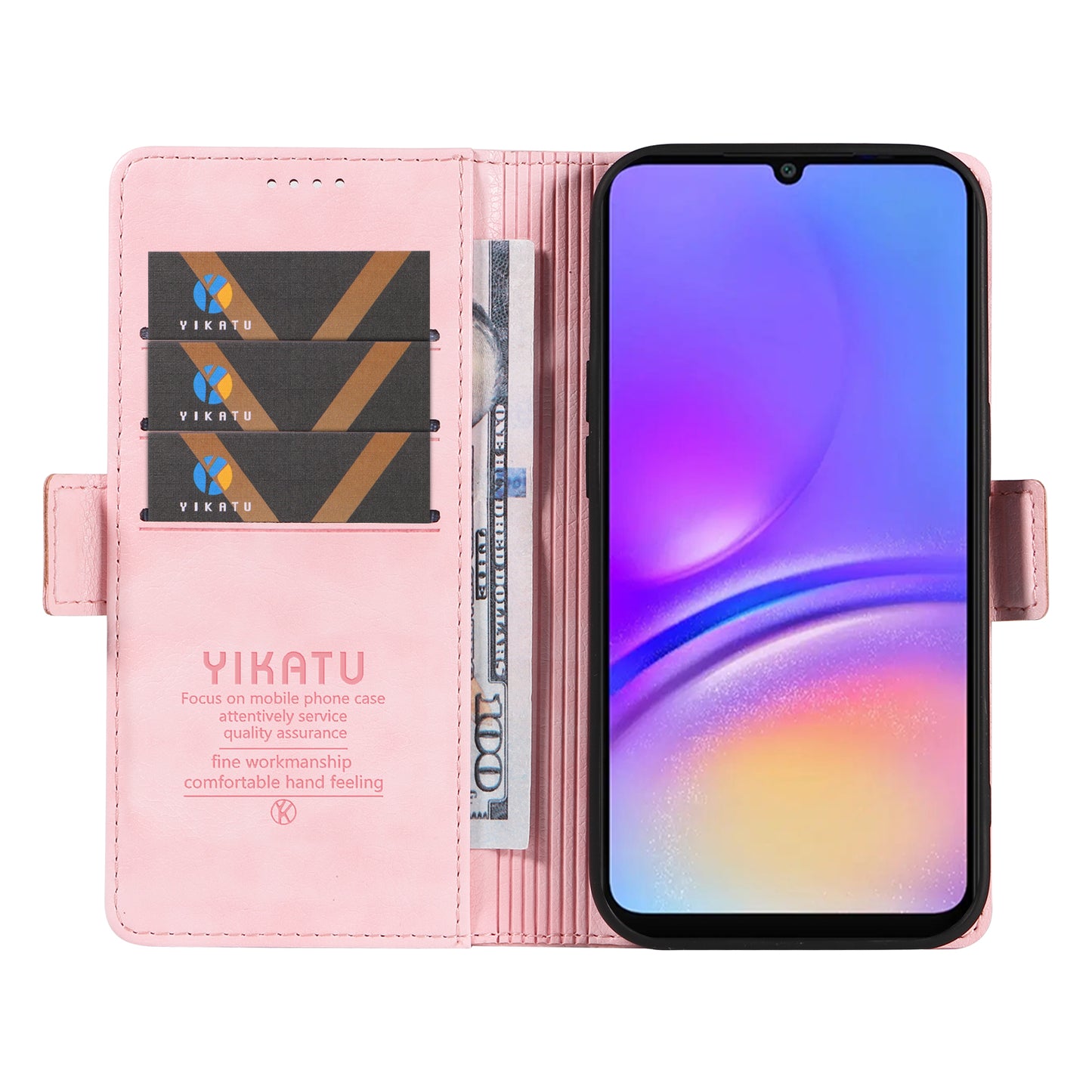 YIKATU YK-007 For Samsung Galaxy A06 Case Side Buckle PU Leather Phone Cover Litchi Texture - Pink