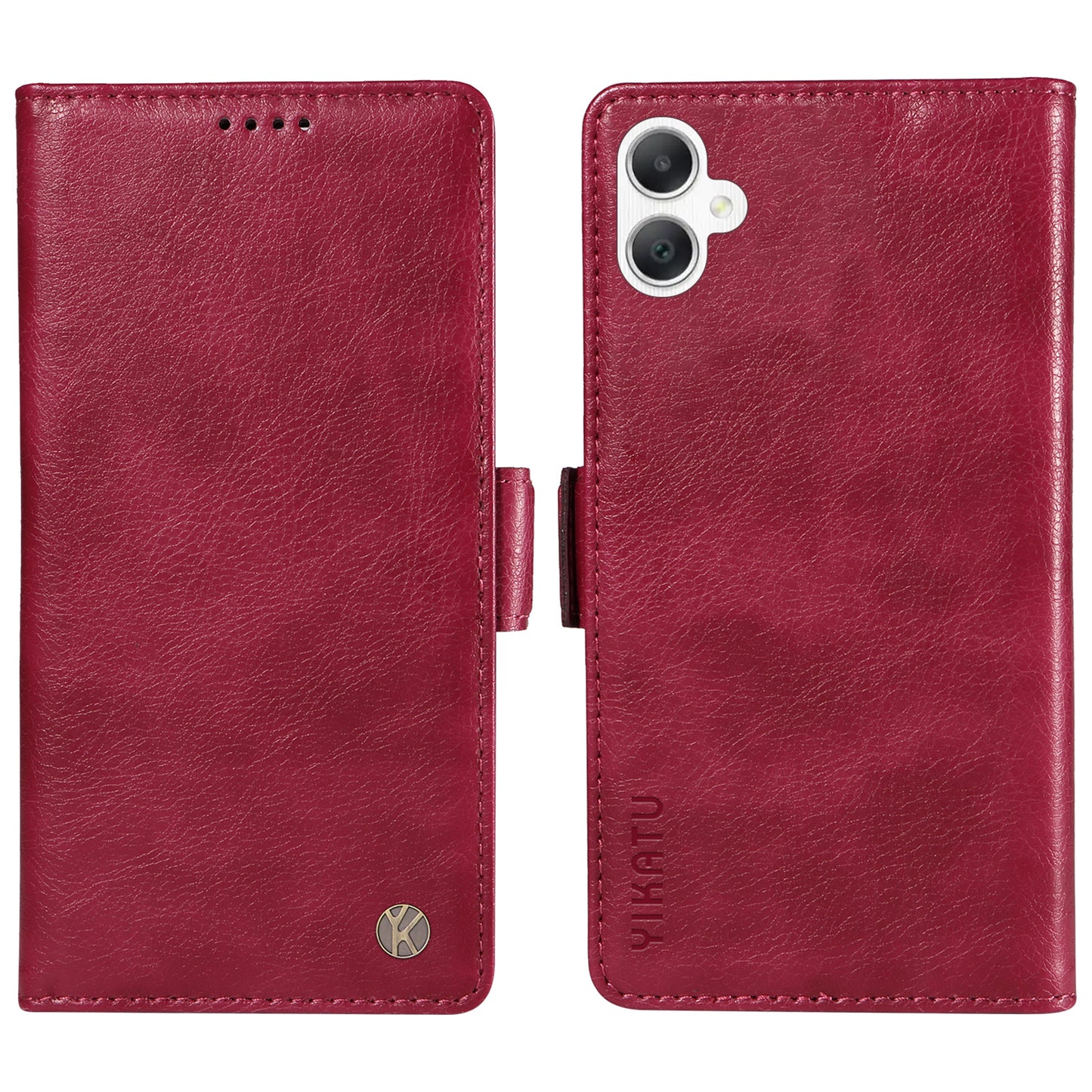 YIKATU YK-007 For Samsung Galaxy A06 Case Side Buckle PU Leather Phone Cover Litchi Texture - Wine Red