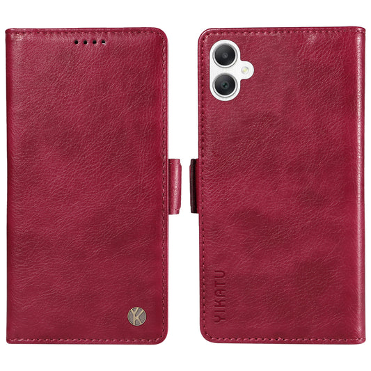 YIKATU YK-007 For Samsung Galaxy A06 Case Side Buckle PU Leather Phone Cover Litchi Texture - Wine Red