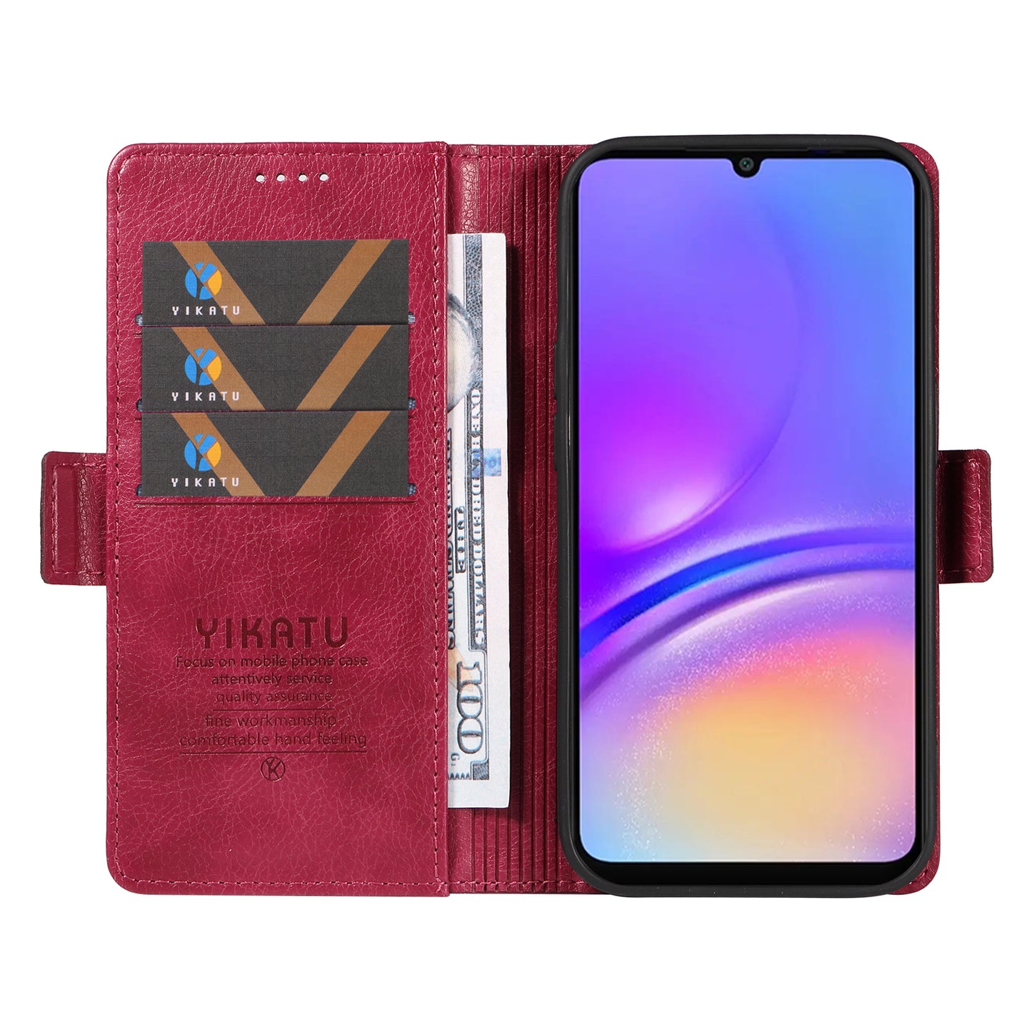 YIKATU YK-007 For Samsung Galaxy A06 Case Side Buckle PU Leather Phone Cover Litchi Texture - Wine Red
