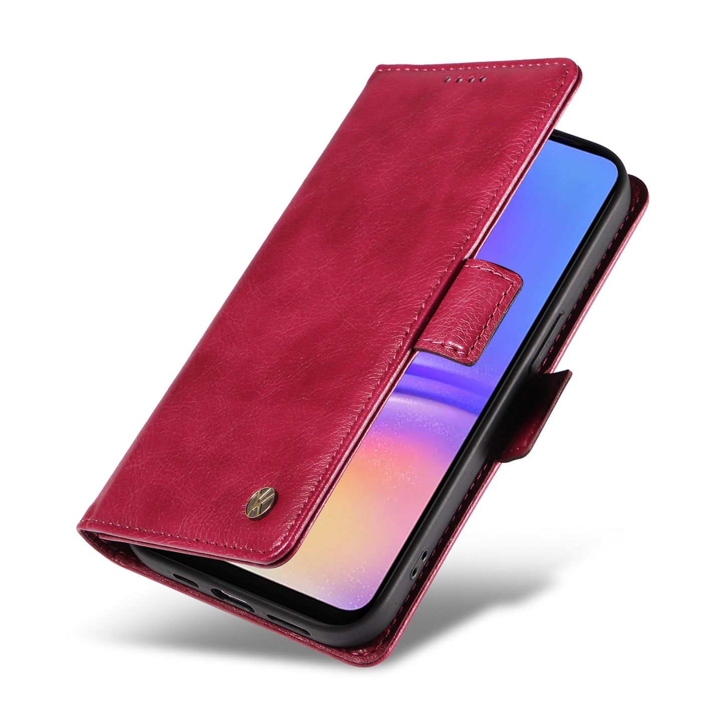 YIKATU YK-007 For Samsung Galaxy A06 Case Side Buckle PU Leather Phone Cover Litchi Texture - Wine Red