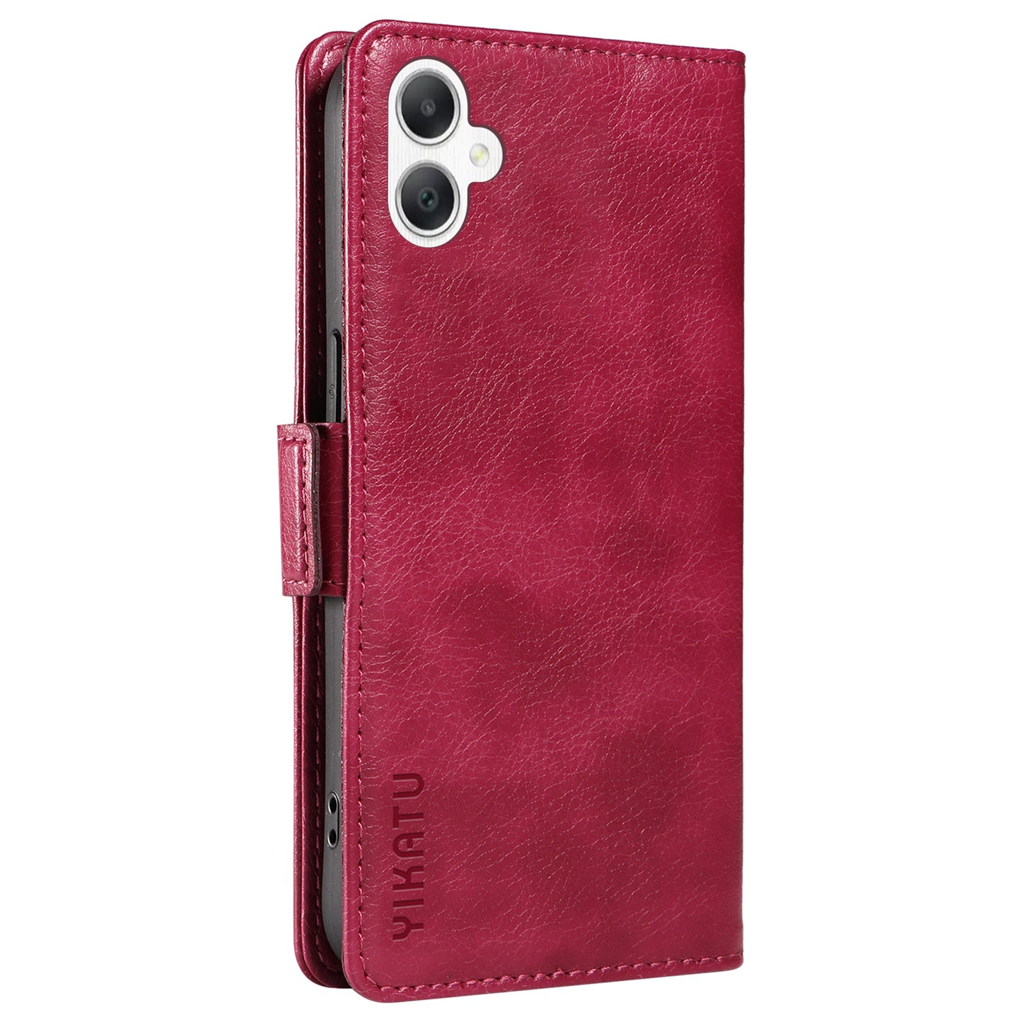 YIKATU YK-007 For Samsung Galaxy A06 Case Side Buckle PU Leather Phone Cover Litchi Texture - Wine Red
