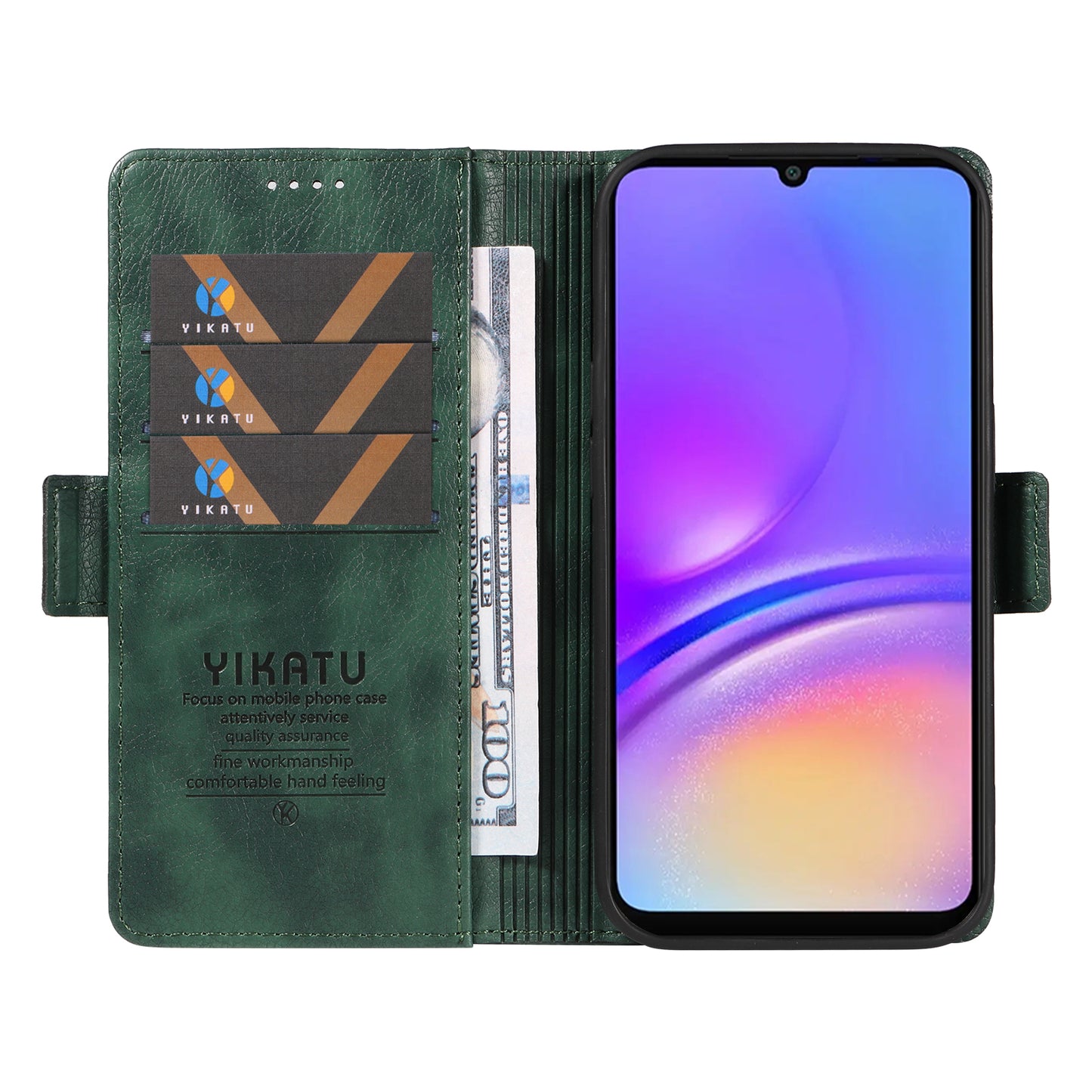 YIKATU YK-007 For Samsung Galaxy A06 Case Side Buckle PU Leather Phone Cover Litchi Texture - Green