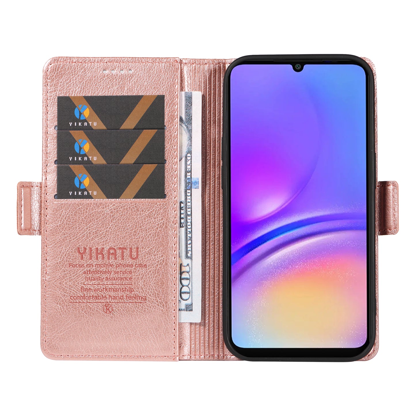 YIKATU YK-007 For Samsung Galaxy A06 Case Side Buckle PU Leather Phone Cover Litchi Texture - Rose Gold