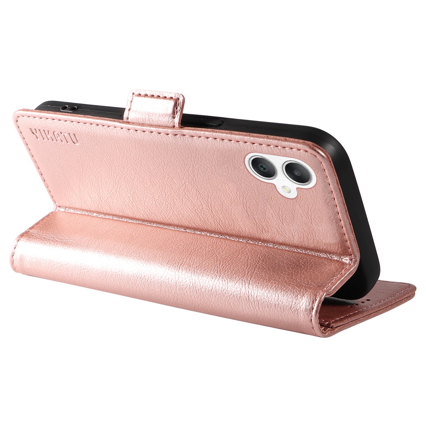 YIKATU YK-007 For Samsung Galaxy A06 Case Side Buckle PU Leather Phone Cover Litchi Texture - Rose Gold