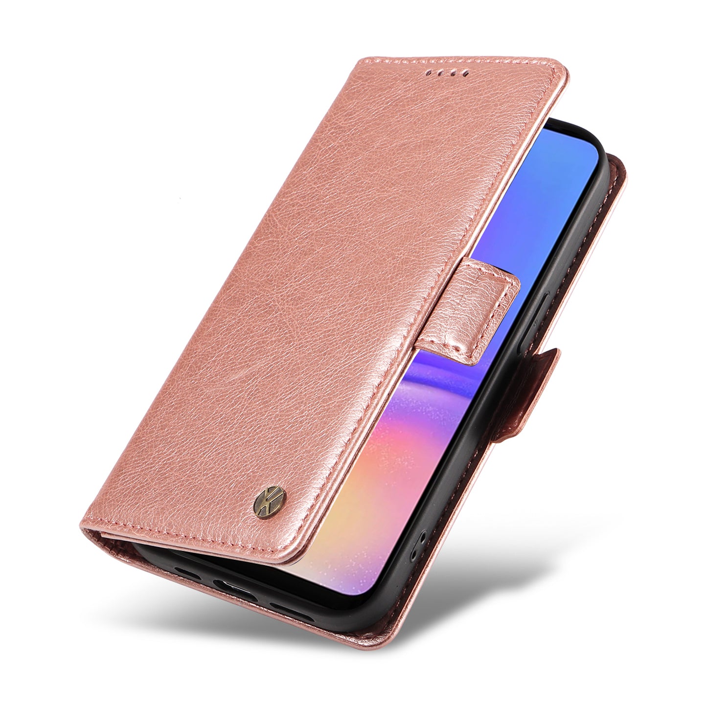YIKATU YK-007 For Samsung Galaxy A06 Case Side Buckle PU Leather Phone Cover Litchi Texture - Rose Gold