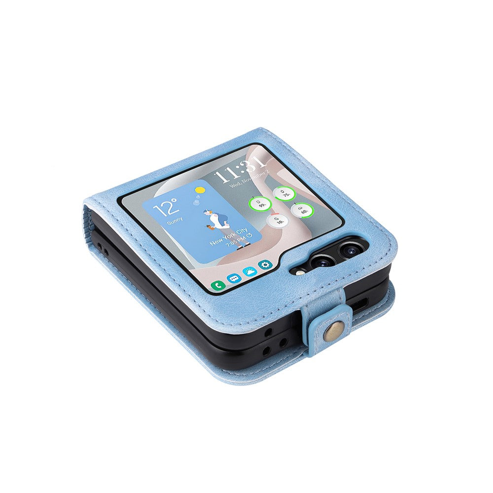 YIKATU YK-002 For Samsung Galaxy Z Flip7 FE 5G / Z Flip6 5G Case PU Leather Card Holder Phone Cover - Blue