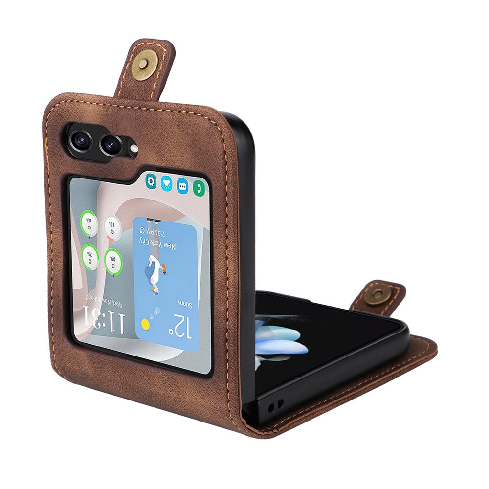 YIKATU YK-002 For Samsung Galaxy Z Flip7 FE 5G / Z Flip6 5G Case PU Leather Card Holder Phone Cover - Brown