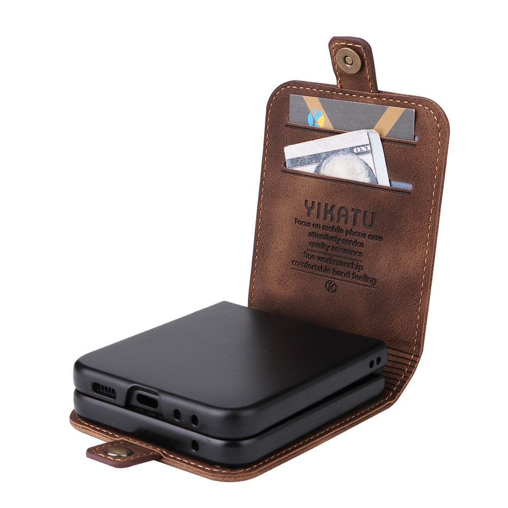 YIKATU YK-002 For Samsung Galaxy Z Flip7 FE 5G / Z Flip6 5G Case PU Leather Card Holder Phone Cover - Brown