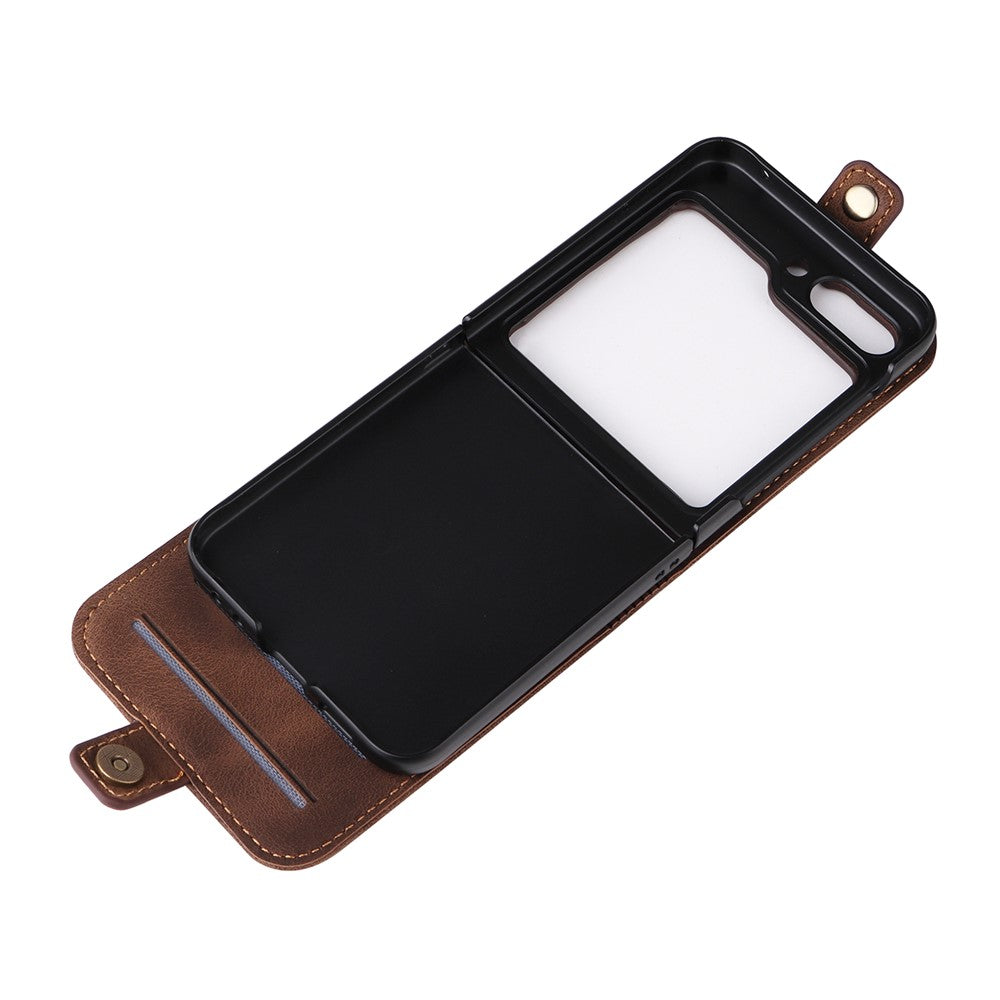 YIKATU YK-002 For Samsung Galaxy Z Flip7 FE 5G / Z Flip6 5G Case PU Leather Card Holder Phone Cover - Brown