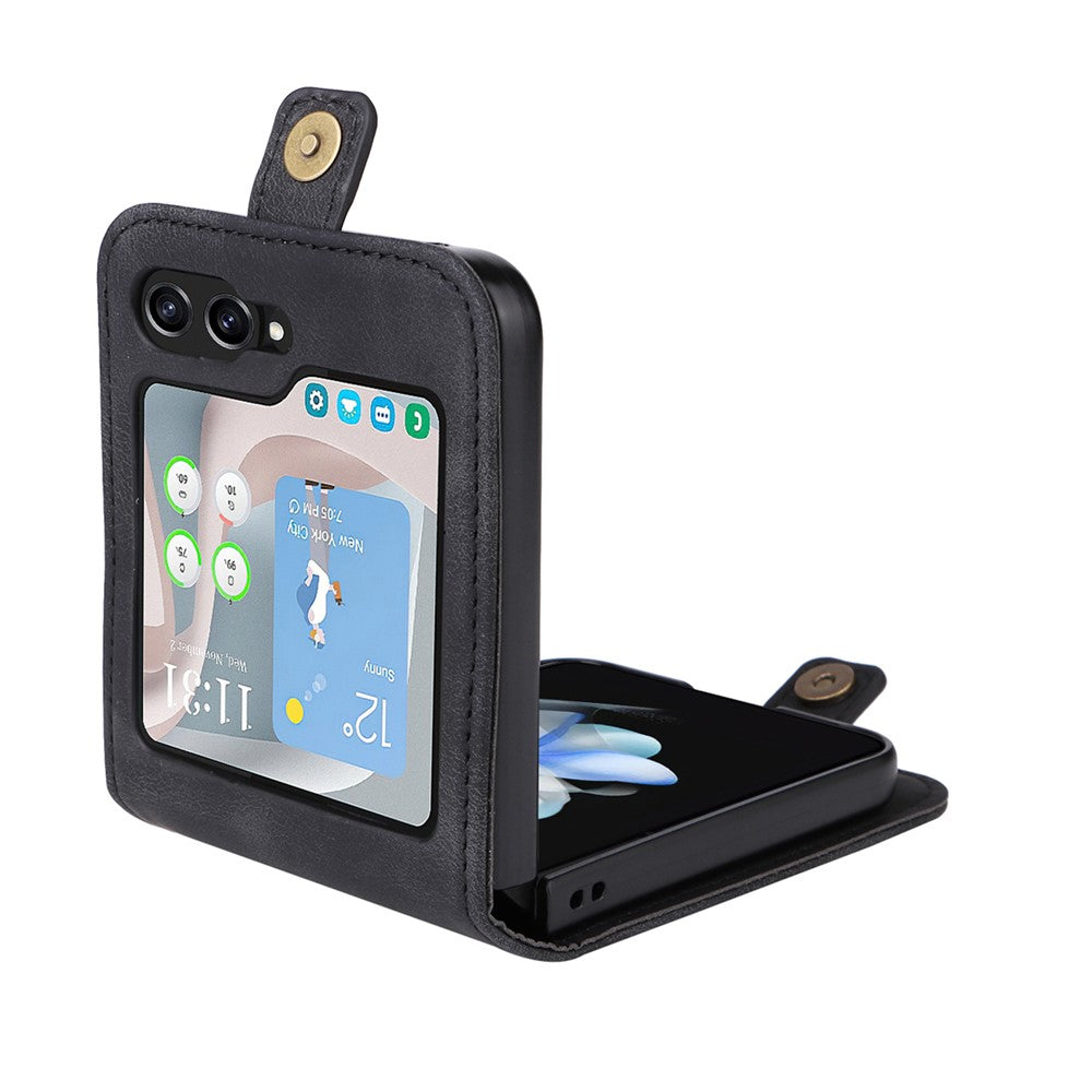 YIKATU YK-002 For Samsung Galaxy Z Flip7 FE 5G / Z Flip6 5G Case PU Leather Card Holder Phone Cover - Black