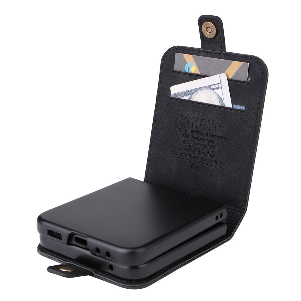 YIKATU YK-002 For Samsung Galaxy Z Flip7 FE 5G / Z Flip6 5G Case PU Leather Card Holder Phone Cover - Black