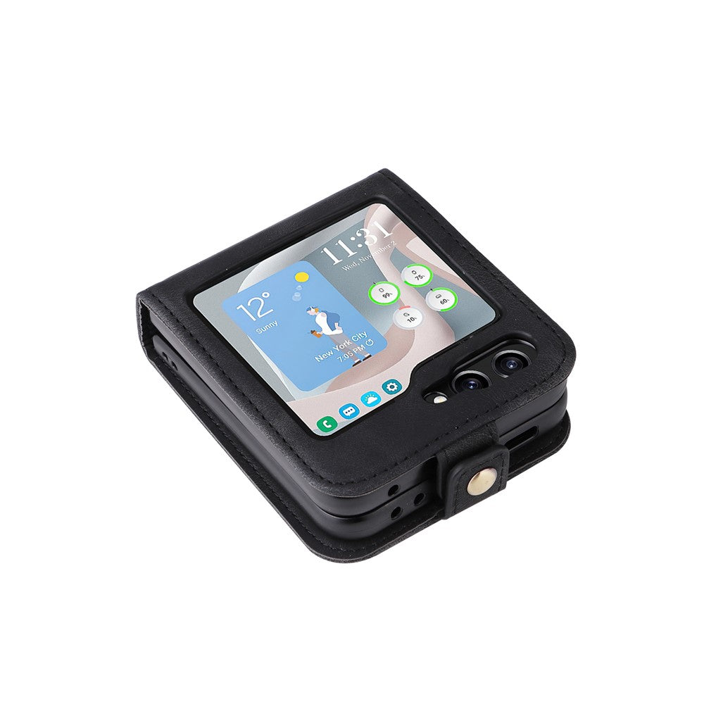 YIKATU YK-002 For Samsung Galaxy Z Flip7 FE 5G / Z Flip6 5G Case PU Leather Card Holder Phone Cover - Black