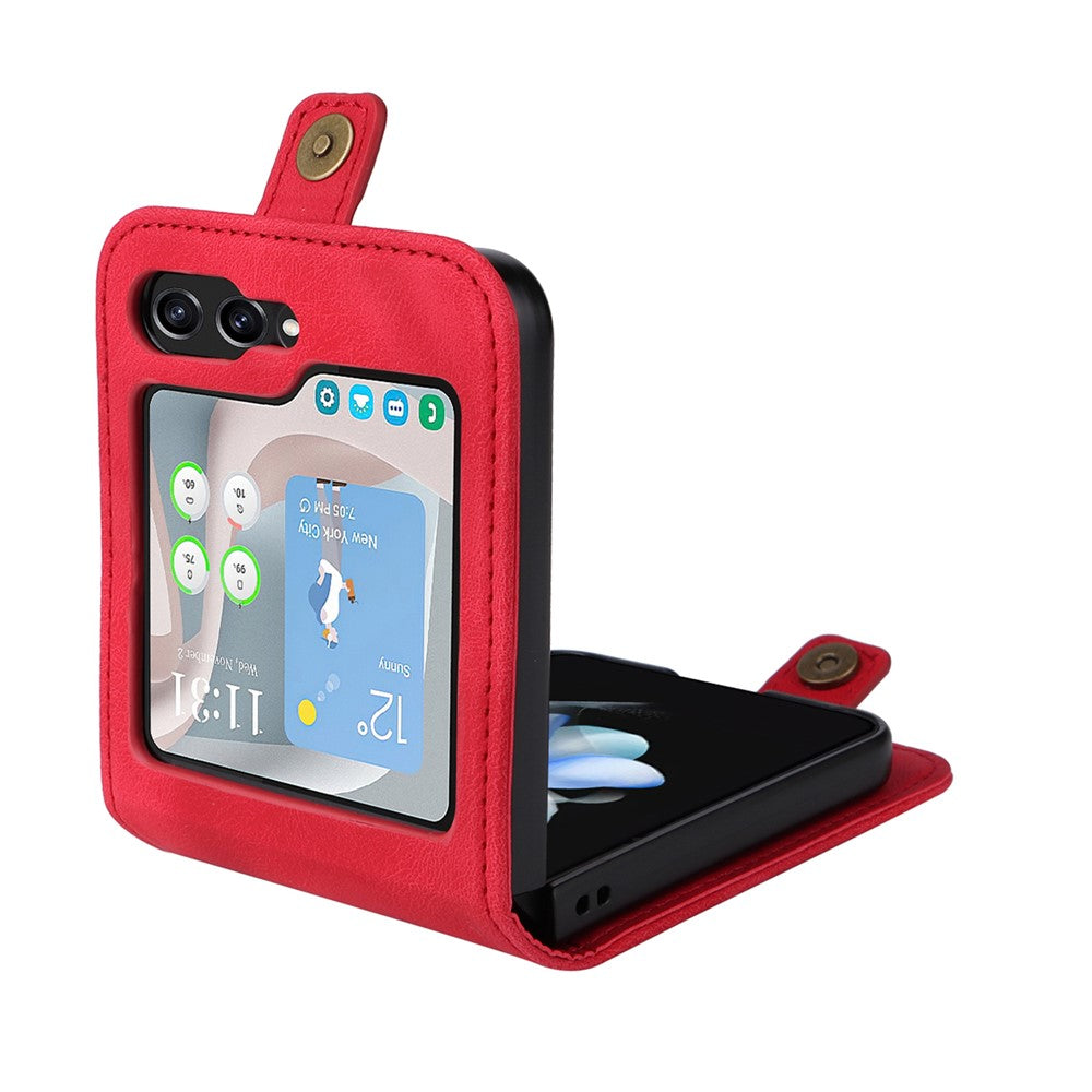 YIKATU YK-002 For Samsung Galaxy Z Flip7 FE 5G / Z Flip6 5G Case PU Leather Card Holder Phone Cover - Red