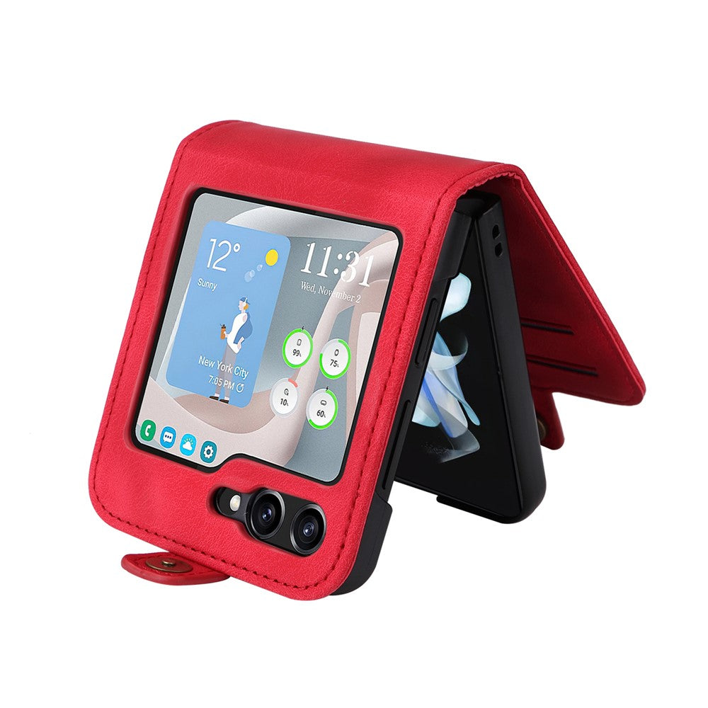 YIKATU YK-002 For Samsung Galaxy Z Flip7 FE 5G / Z Flip6 5G Case PU Leather Card Holder Phone Cover - Red