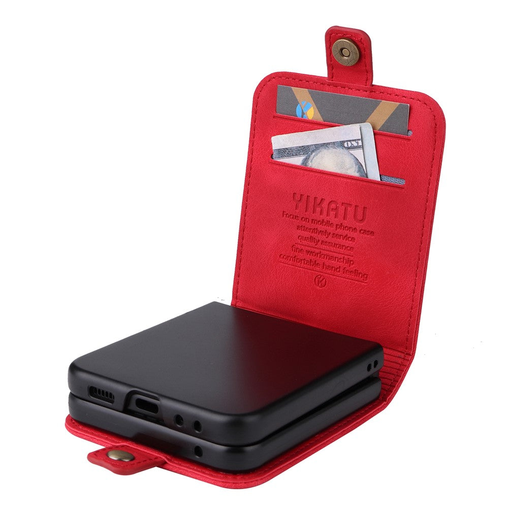 YIKATU YK-002 For Samsung Galaxy Z Flip7 FE 5G / Z Flip6 5G Case PU Leather Card Holder Phone Cover - Red