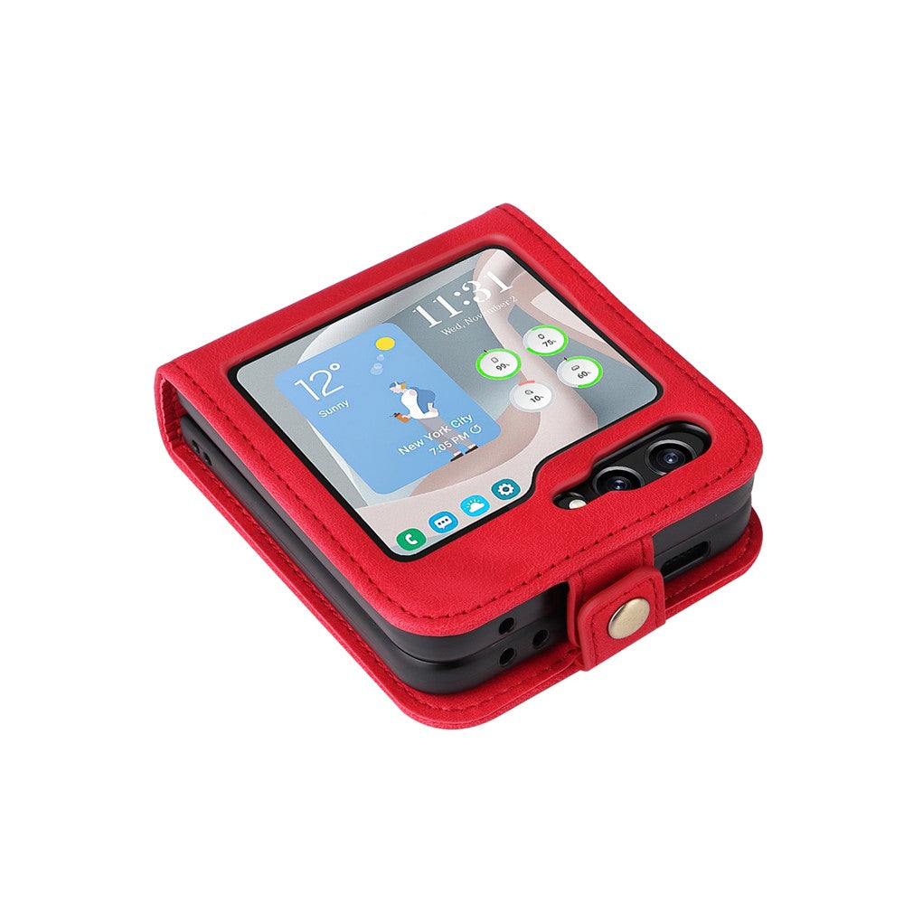 YIKATU YK-002 For Samsung Galaxy Z Flip7 FE 5G / Z Flip6 5G Case PU Leather Card Holder Phone Cover - Red