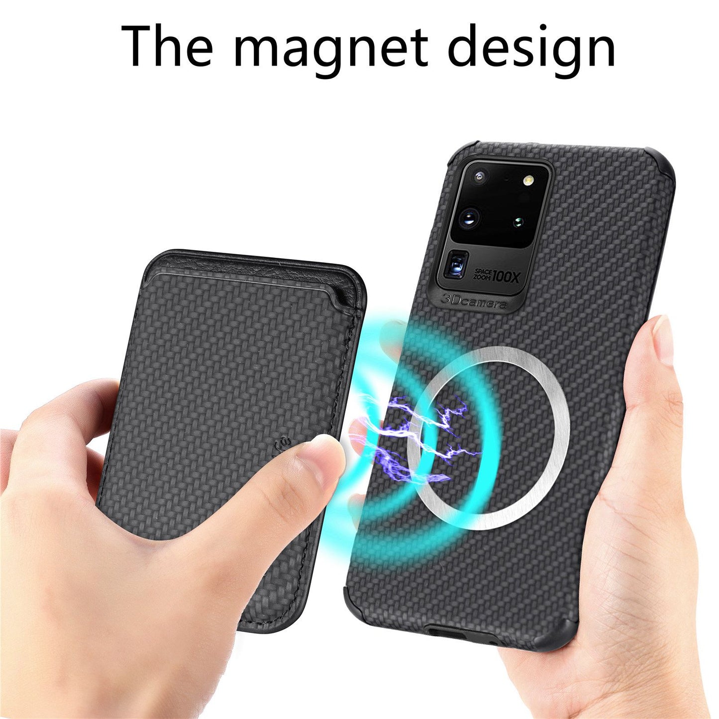 For Samsung Galaxy S20 Ultra 4G / 5G Carbon Fiber Texture 2-in-1 Detachable Back Case PU Leather + TPU + PVC Magnetic Cover with Card Holder - Black