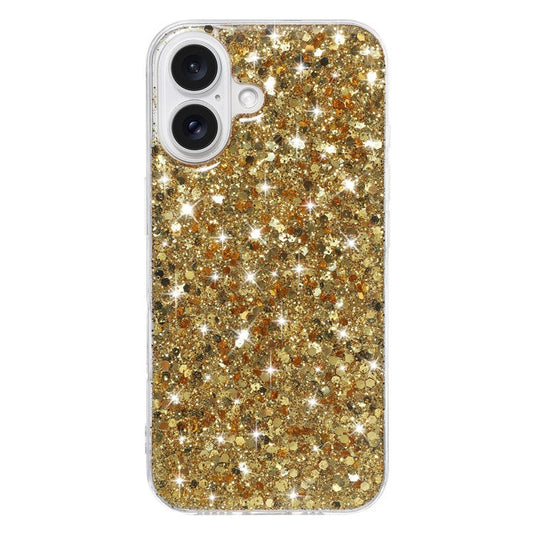 For iPhone 16 Plus Case TPU Drop Protection Epoxy Glittery Sequins Phone Cover - Gold