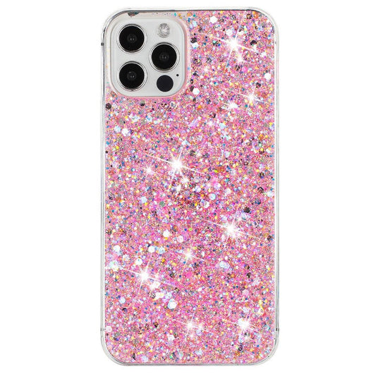 For iPhone 16 Pro Case TPU Drop Protection Epoxy Glittery Sequins Phone Cover - Pink