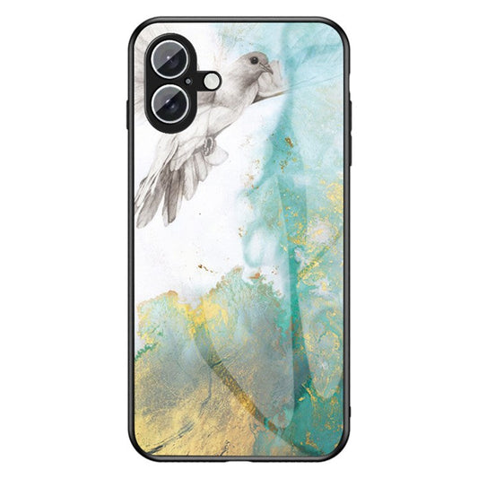 For iPhone 16 Case Marble Pattern Tempered Glass+PC+TPU Protective Phone Cover - Flying Pigeon Marble