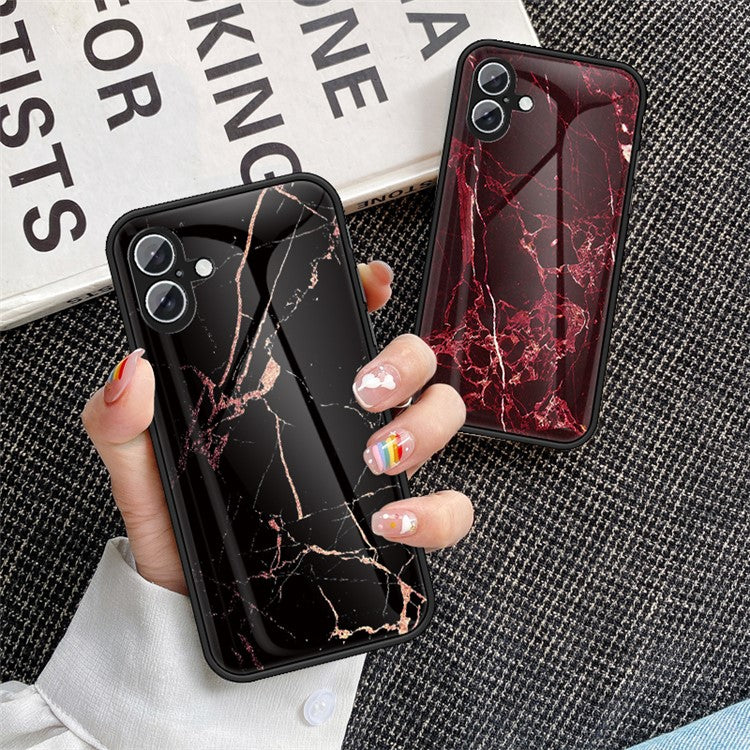 For iPhone 16 Case Marble Pattern Tempered Glass+PC+TPU Protective Phone Cover - Flying Pigeon Marble