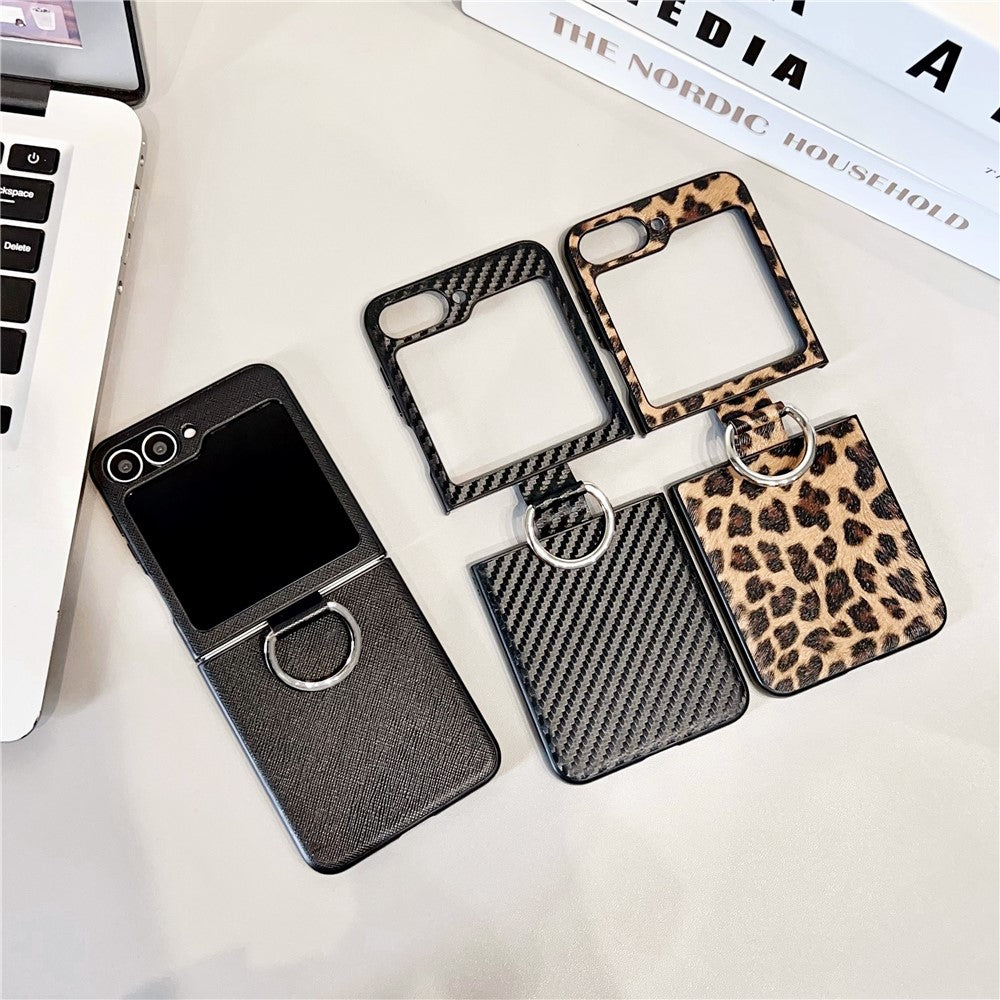 For Samsung Galaxy Z Flip7 FE 5G / Z Flip6 5G Case Ring Holder Hard PC Protective Phone Cover - Leopard Print