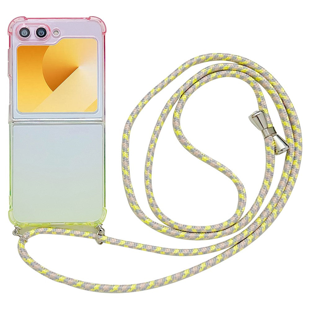 For Samsung Galaxy Z Flip7 FE 5G / Z Flip6 5G Case Gradient Color TPU Phone Cover with Lanyard - Pink+Yellow