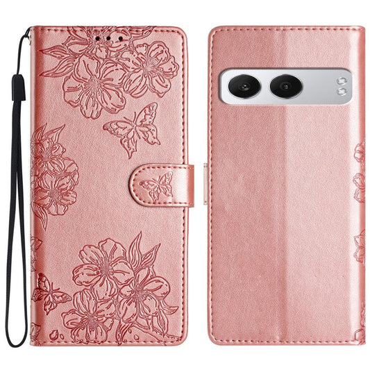 For OnePlus Nord 4 Case Butterfly Flower Drop-Proof PU Leather Wallet Phone Cover - Rose Gold