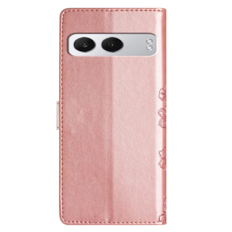 For OnePlus Nord 4 Case Butterfly Flower Drop-Proof PU Leather Wallet Phone Cover - Rose Gold