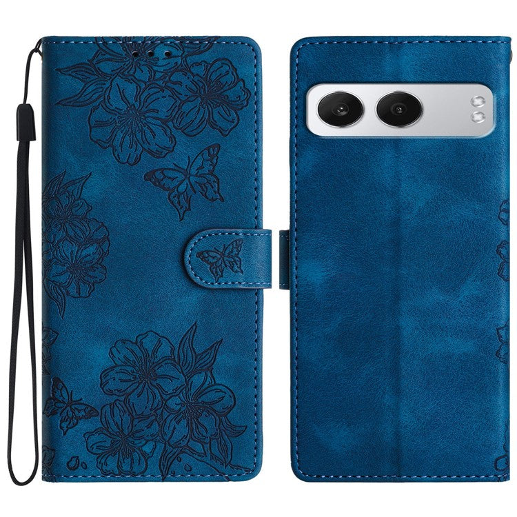 For OnePlus Nord 4 Case Butterfly Flower Pattern Skin-Touch Leather Phone Cover - Blue