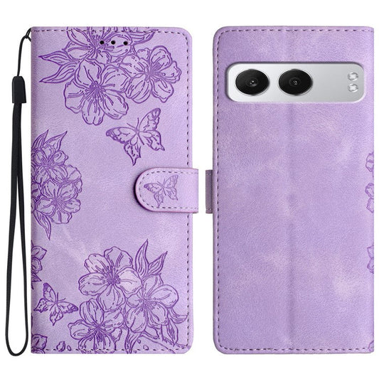 For OnePlus Nord 4 Case Butterfly Flower Pattern Skin-Touch Leather Phone Cover - Purple