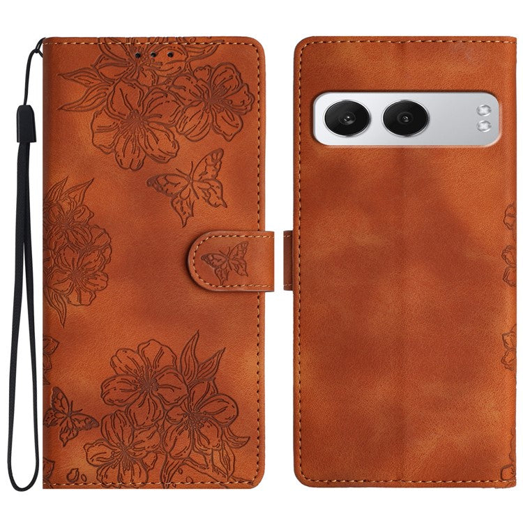For OnePlus Nord 4 Case Butterfly Flower Pattern Skin-Touch Leather Phone Cover - Brown