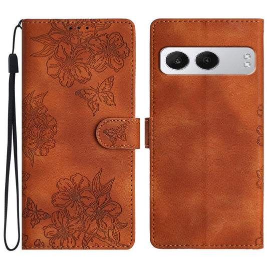 For OnePlus Nord 4 Case Butterfly Flower Pattern Skin-Touch Leather Phone Cover - Brown